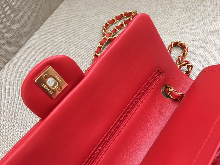 Medium Classic Flap Lambskin Bag AO1112 Red/Gold